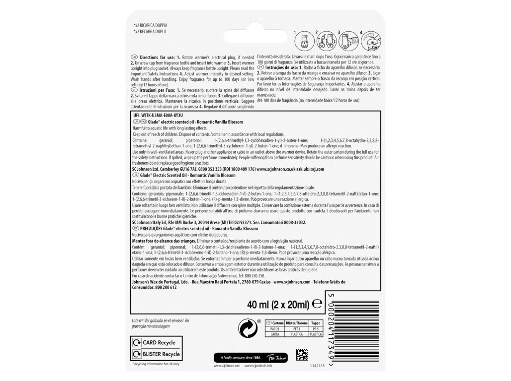 AMBIENTADOR GLADE ELÉCTRICO RECARGA DUPLA CLEAN LINEN 2X20ML