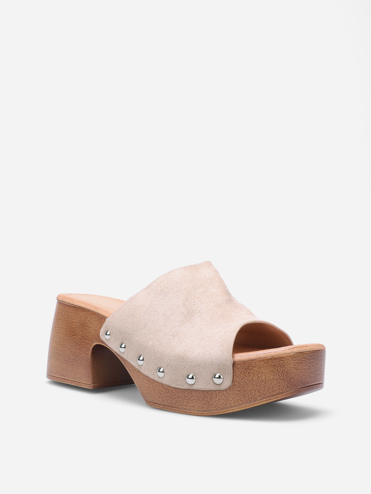 Mules sabots cloutées à plateforme- Taupe