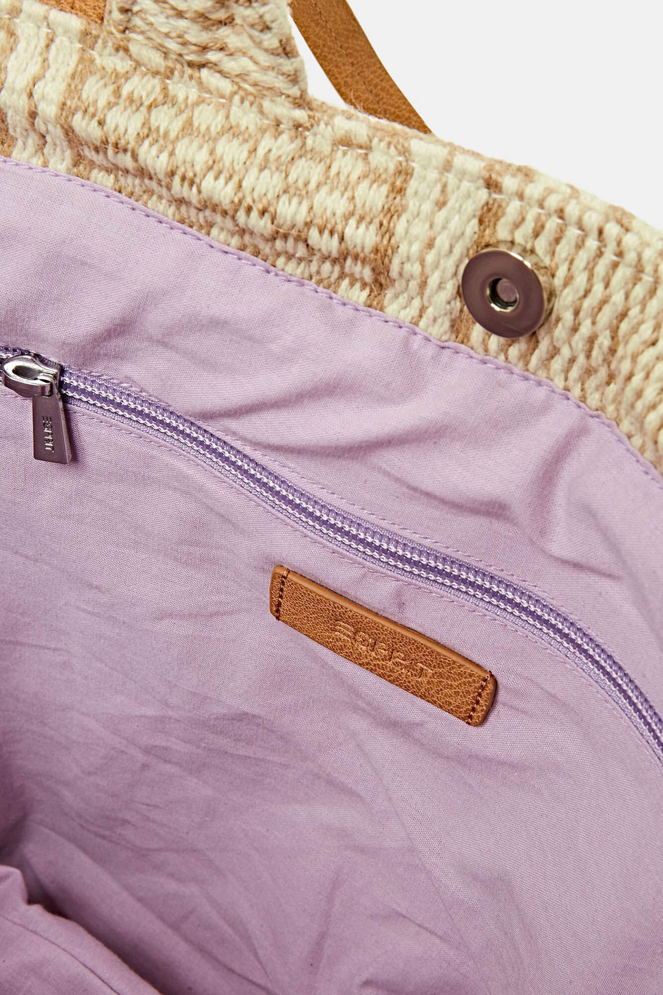 Sacola de compras em tecido de juta com blocos de cores - Estampa marrom