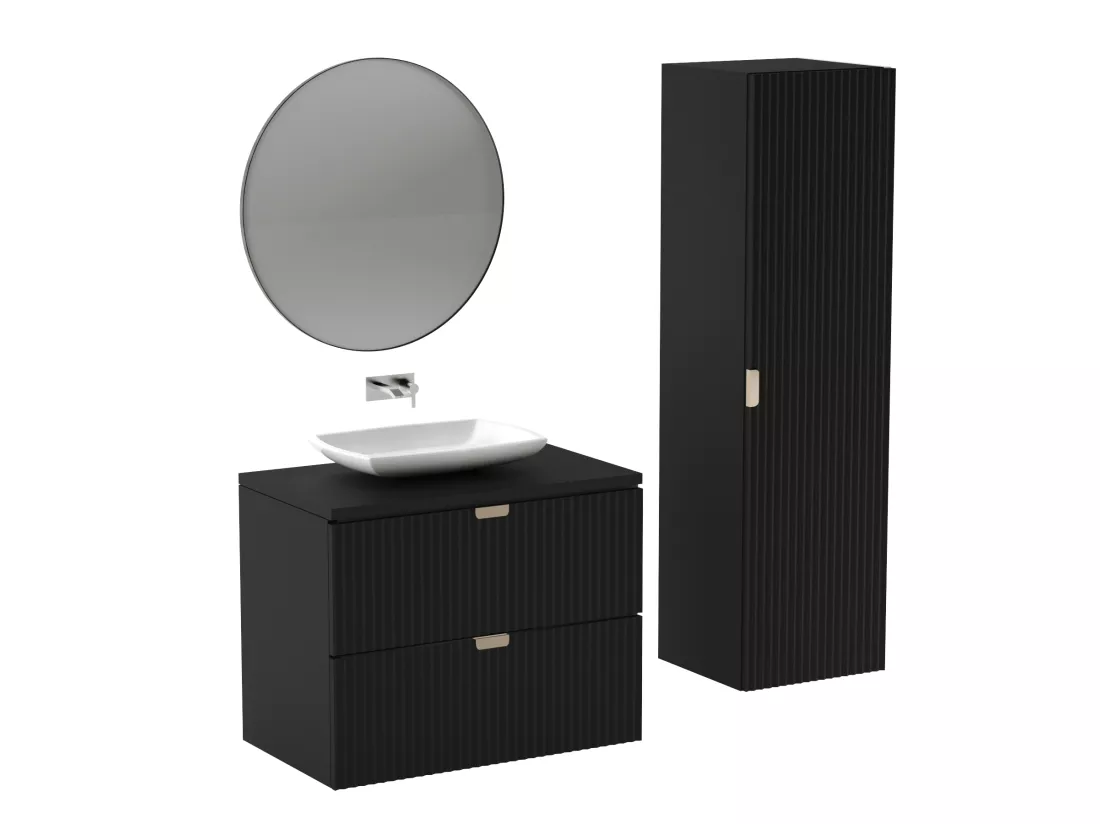 Meuble lavabo WENA, façades cannelées, Willy, 80x60x47 cm, Noir