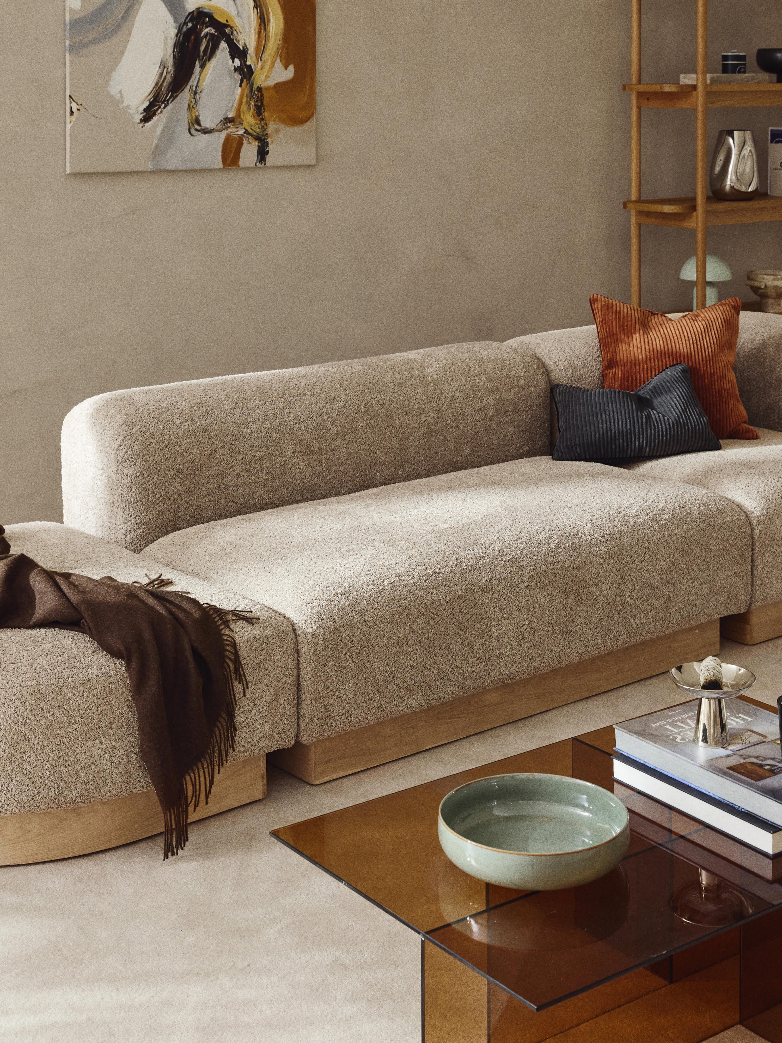 Modulaire chaise longue Natalie van teddy-bouclé met poef (links/rechts)
