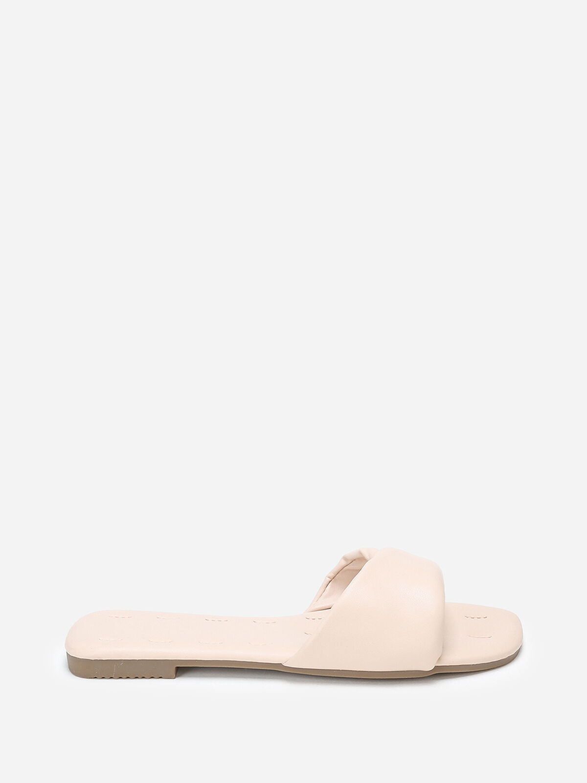 Mules plates à bride torsadée en simili- Beige