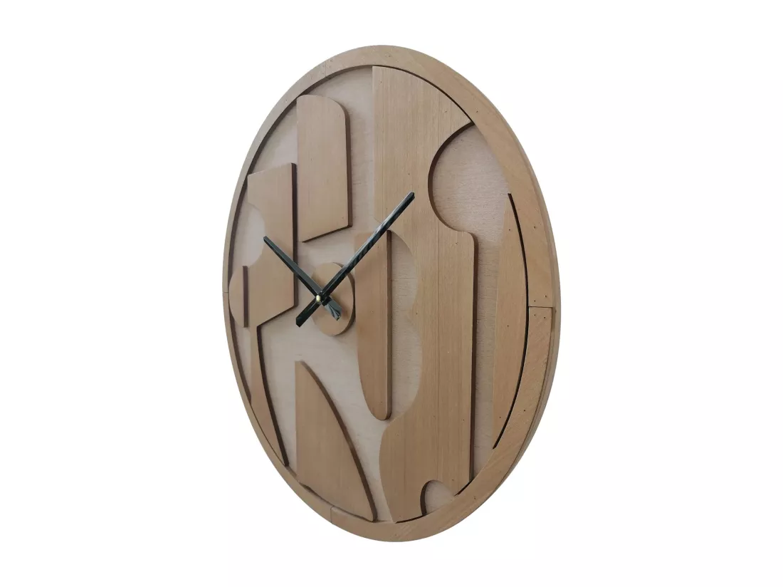 Horloge Murale Ronde Marron avec Cadran Sculpté