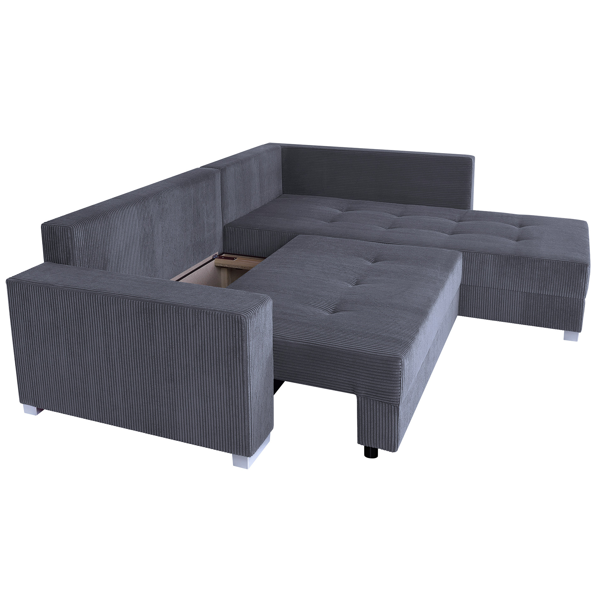 Ecksofa - ash - Cord - Liegefunktion - beidseitig montierbar