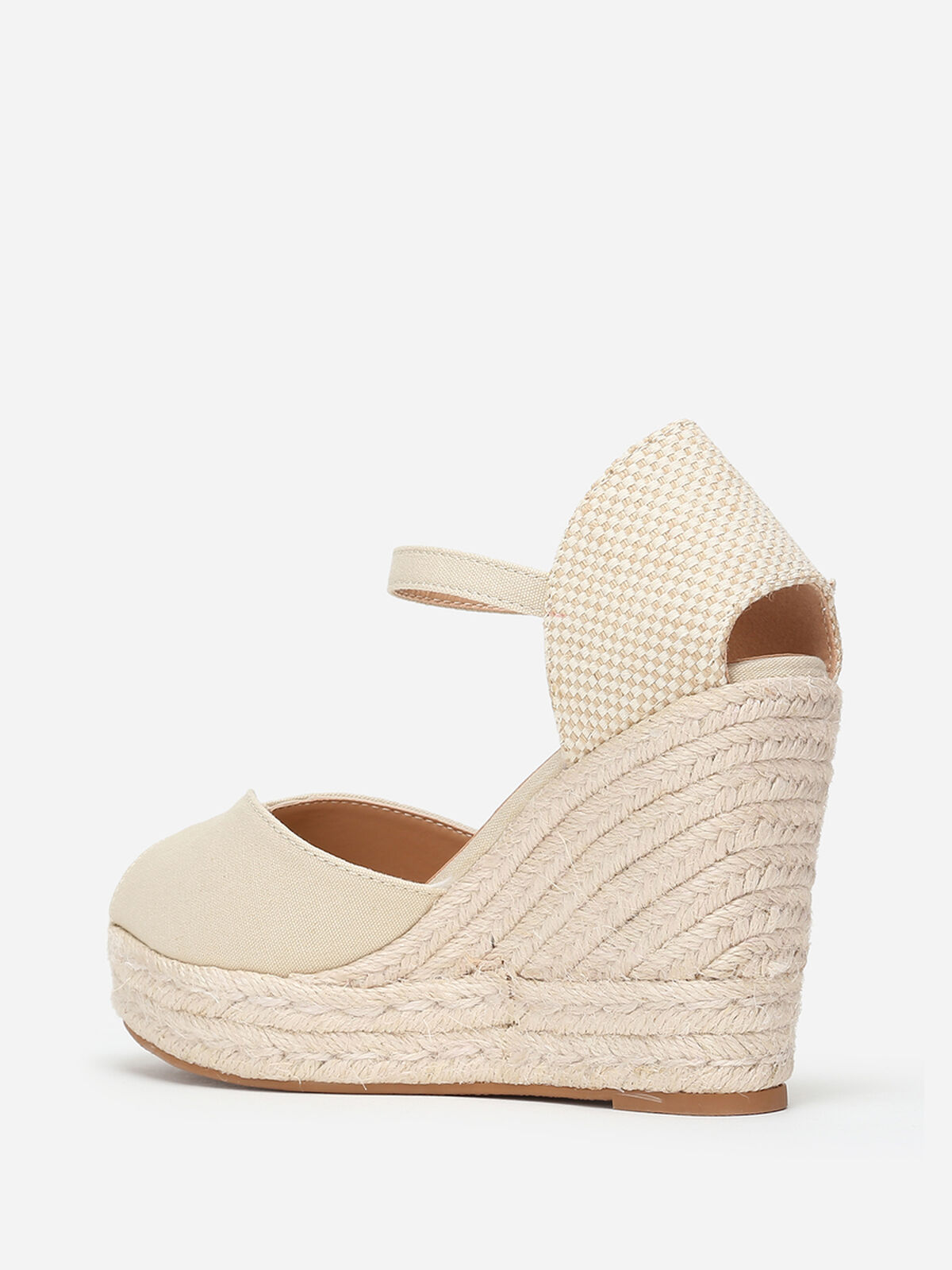 Espadrilles compensées peep toes en toile- Beige