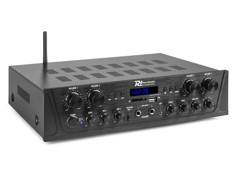 Power Dynamics Verstärker Pro PV240BT 4 Kanal-Verstärker mit Bluetooth, SD, USB und FM Radio