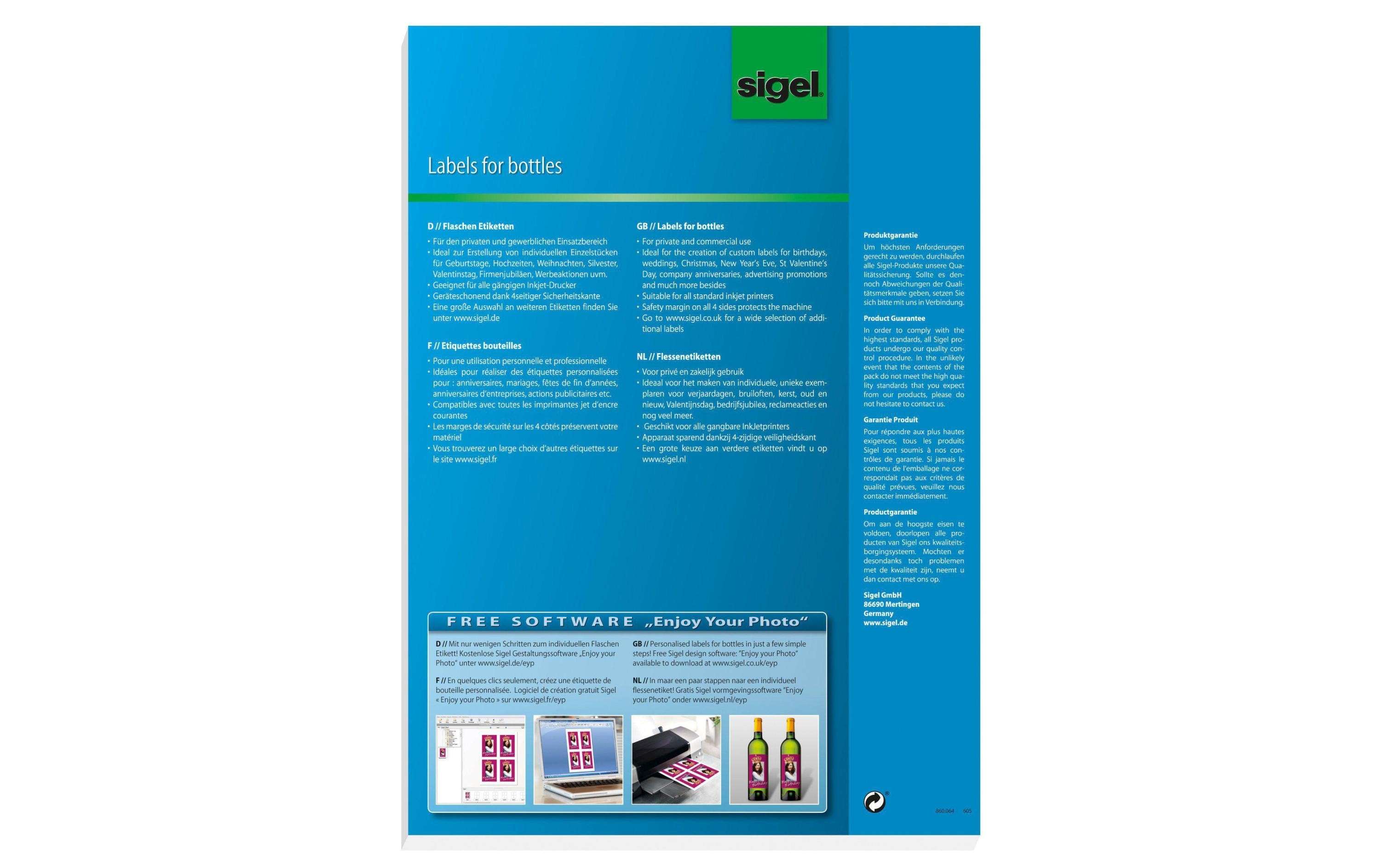 Flaschen-Etiketten 80 x 120 mm5 Bogen à 4 Etiketten zum Selbstgestalten