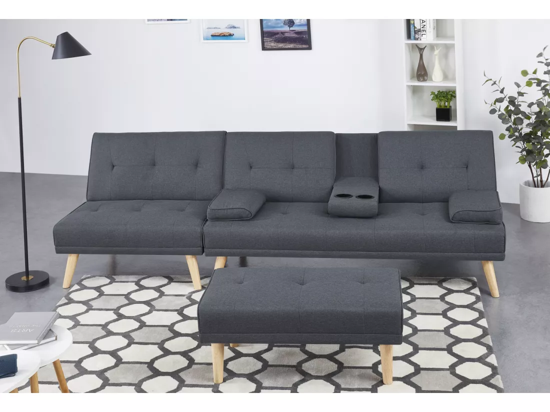 Canapé scandinave convertible et modulable 5 places en tissu gris STOCKHOLM