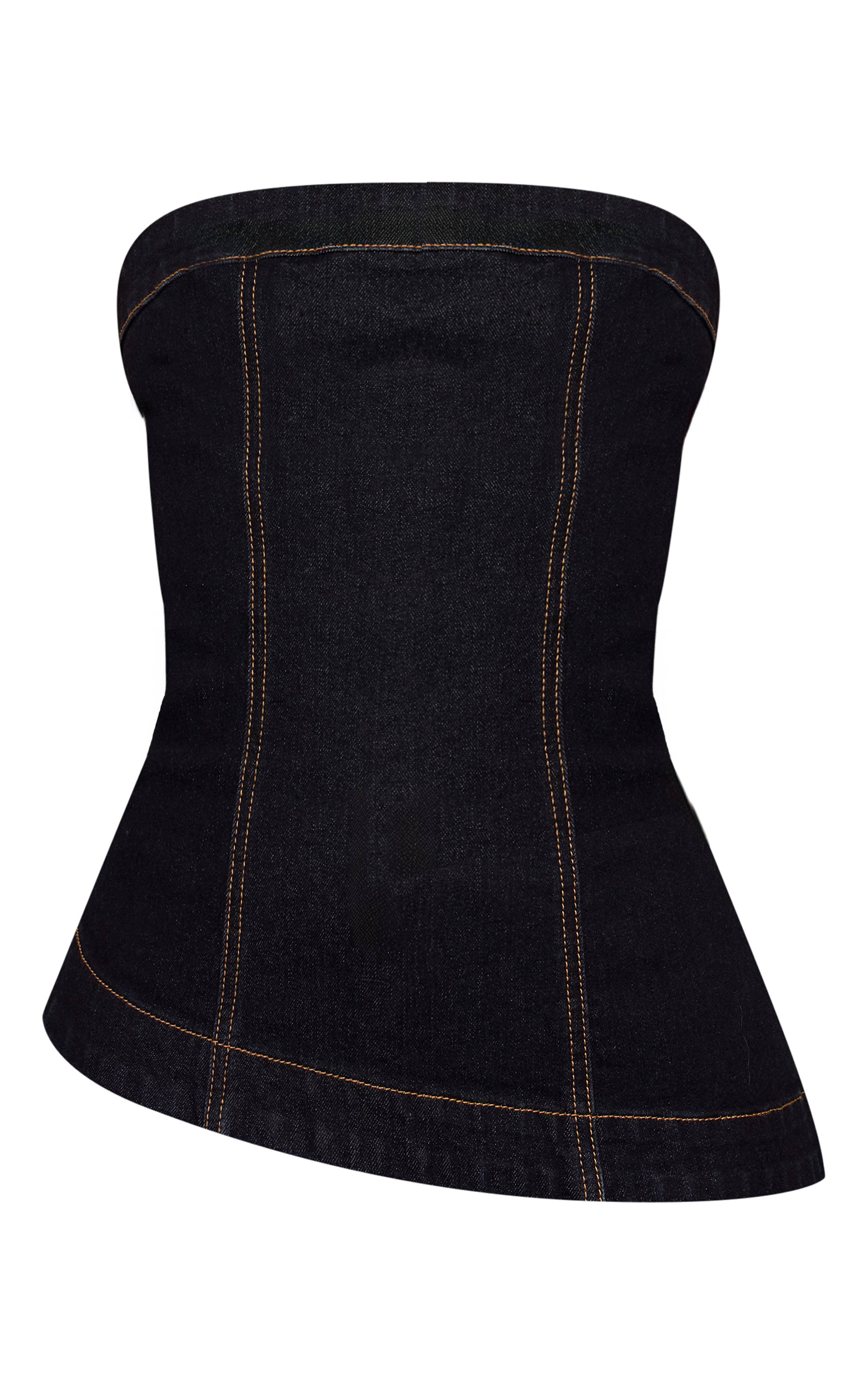 Bleu Indigo Top Bandeau Ajusté Asymétrique En Denim Petite