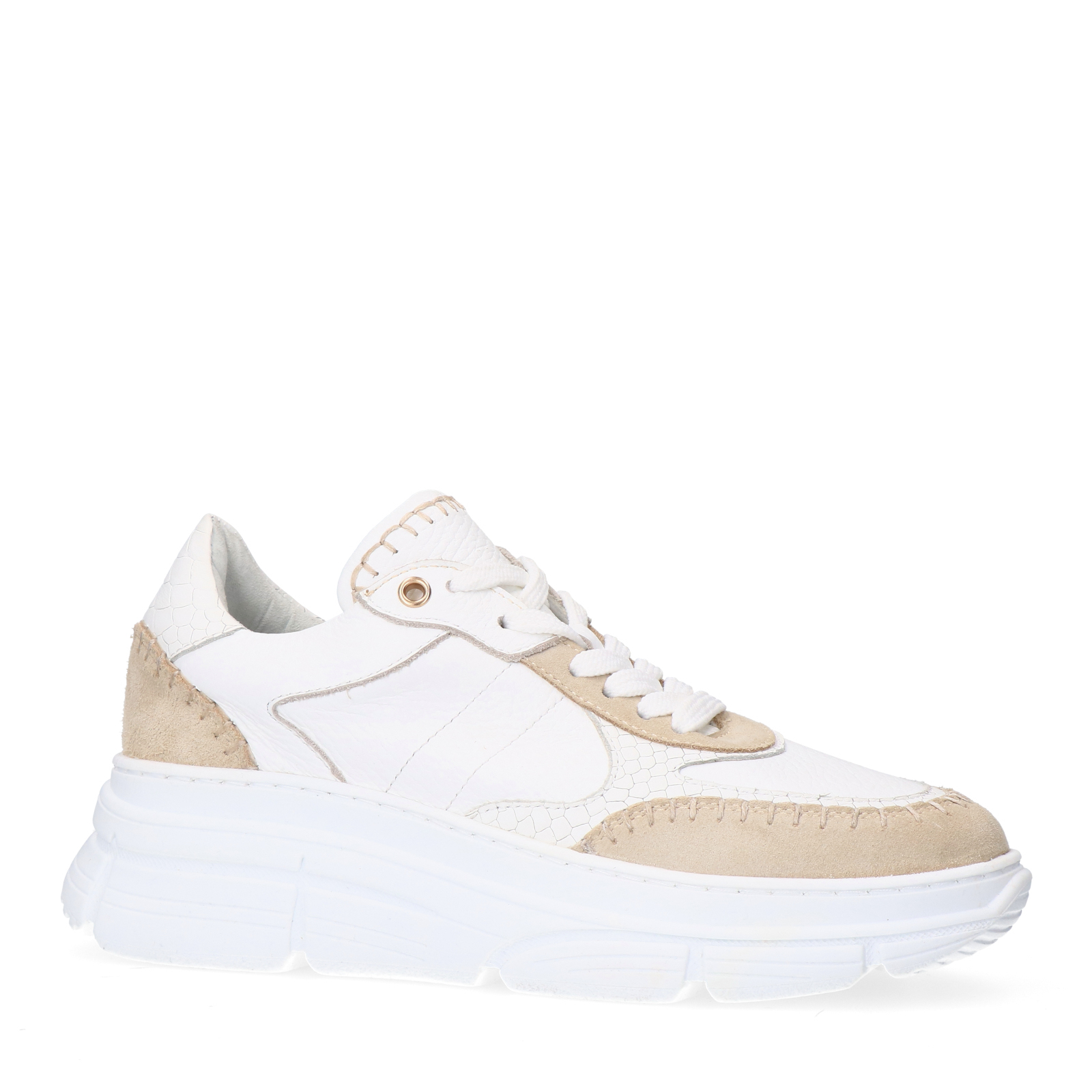 Witte leren sneakers met suède details