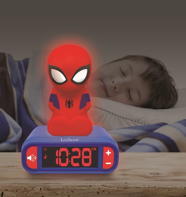 Vækkeur med natlys 3D-design SpiderMan og lydeffekter