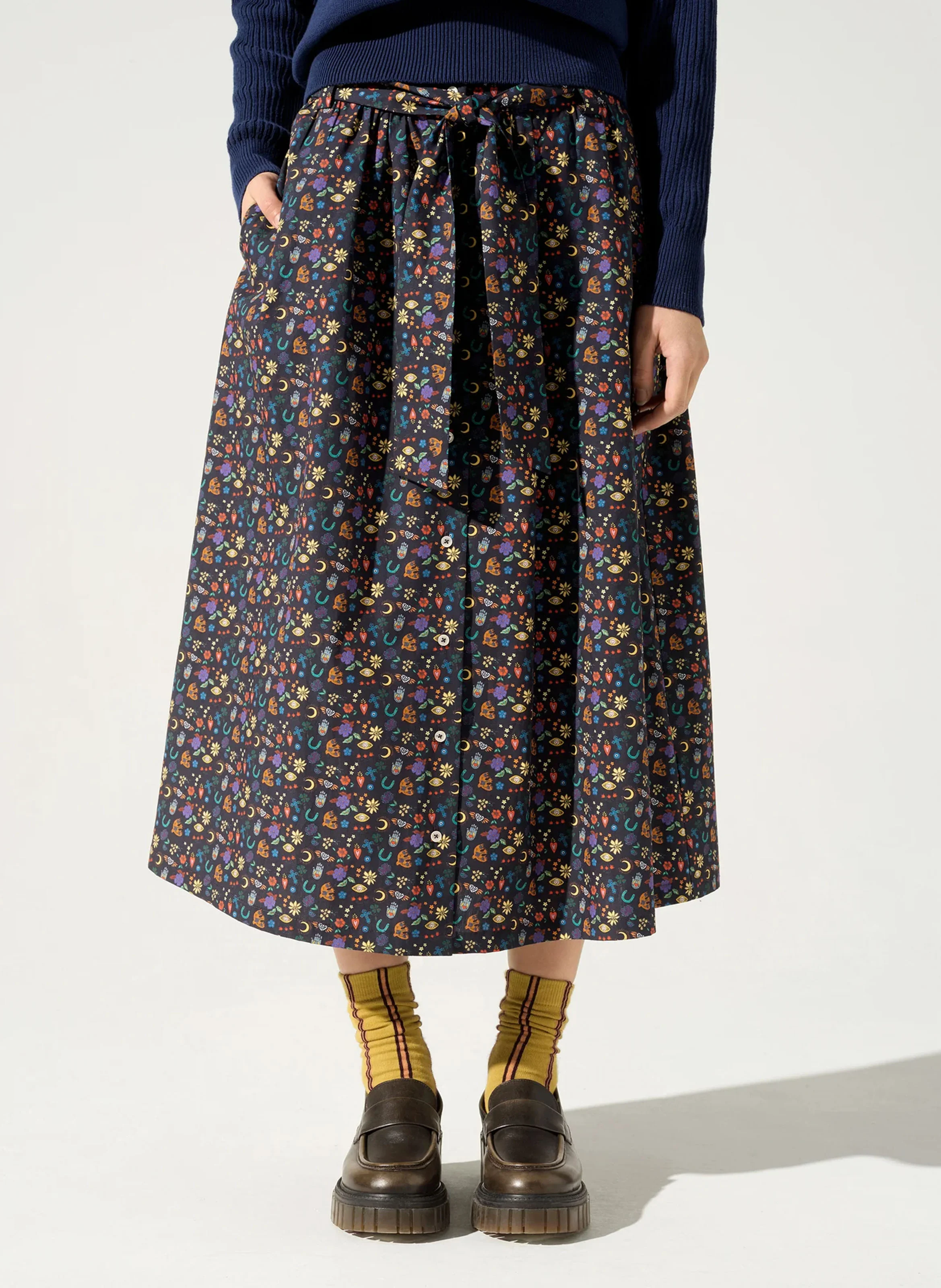 LUNA - Jupe évasée taille haute en coton imprimé | Noir