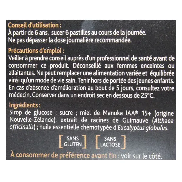 Pastilhas para a garganta Humer com mel de Manuka, indicadas para maiores de 6 anos, 16 pastilhas.
