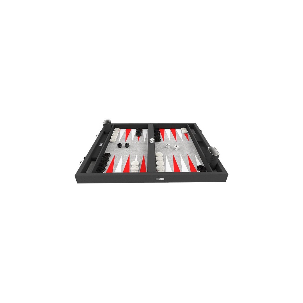 Backgammon Premium 55 cm - Extérieur Noir Et Intérieur Rouge/Blanc