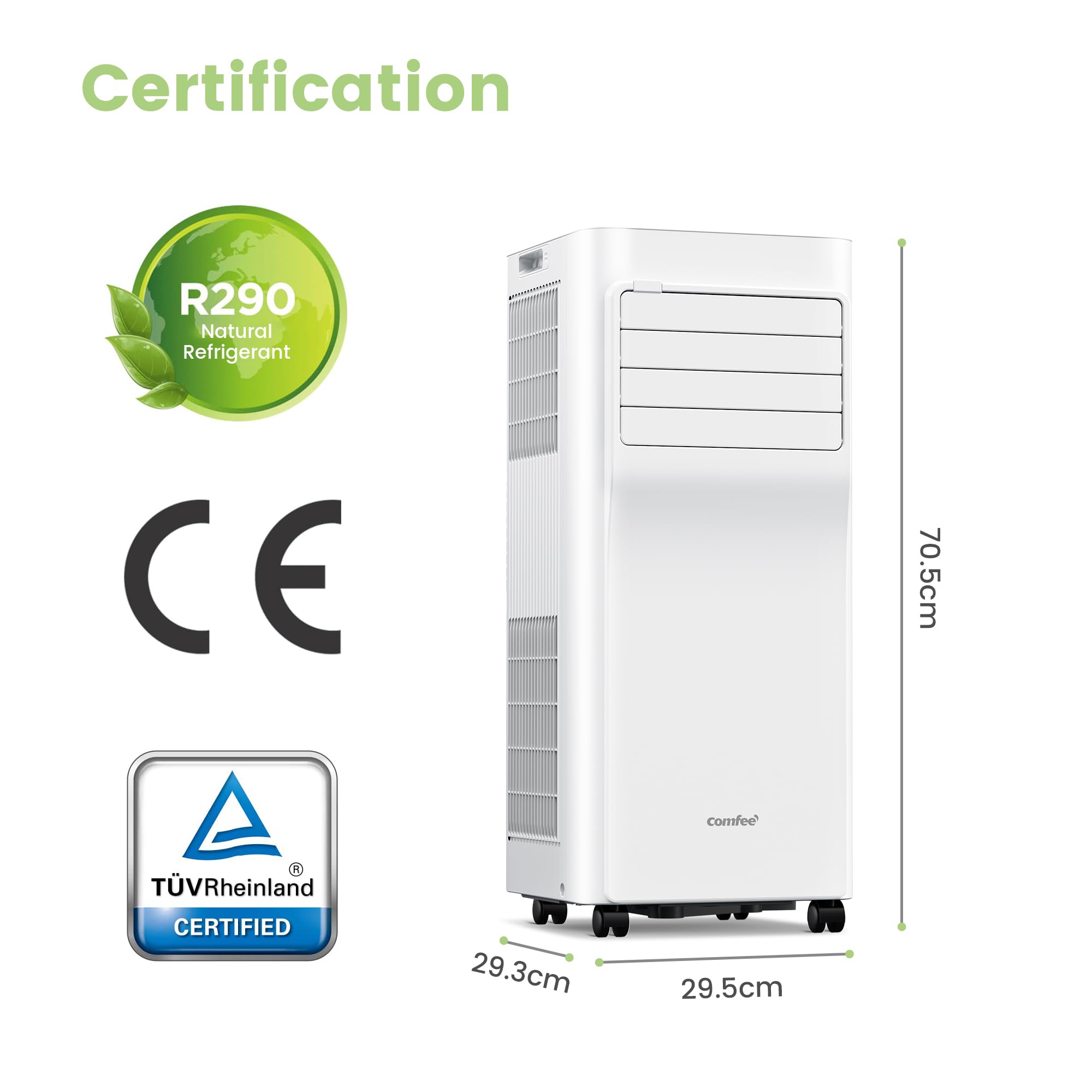 COMFEE' Climatiseur Mobile 7000 BTU/h 2kW, Contrôle APP, 3 Modes, 3 Vitesses de ventilation, Minuterie 24H, Dimensions compactes, Pour pièces de 23㎡,