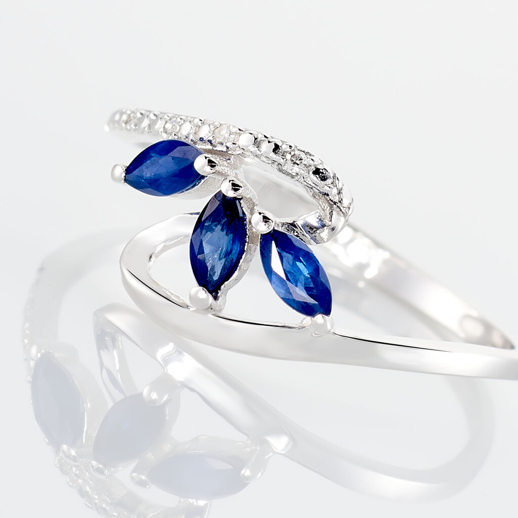 Bague Petale Or Blanc Saphir Et Diamant
