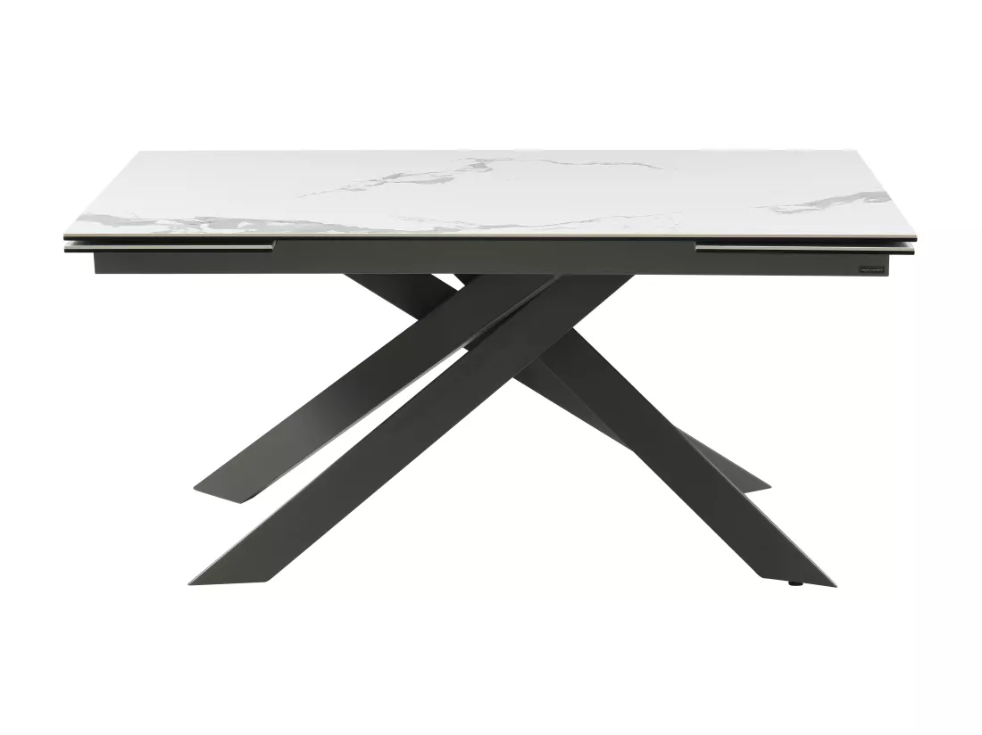 Table à manger extensible 6 à 10 personnes en céramique, verre trempé et métal - Effet marbre blanc et anthracite - COREMA de Maison Céphy