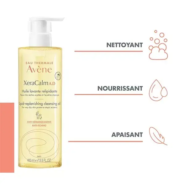 Óleo de Limpeza Repositor de Lipídios Avène XeraCalm AD, Pacote com 2 x 400ml