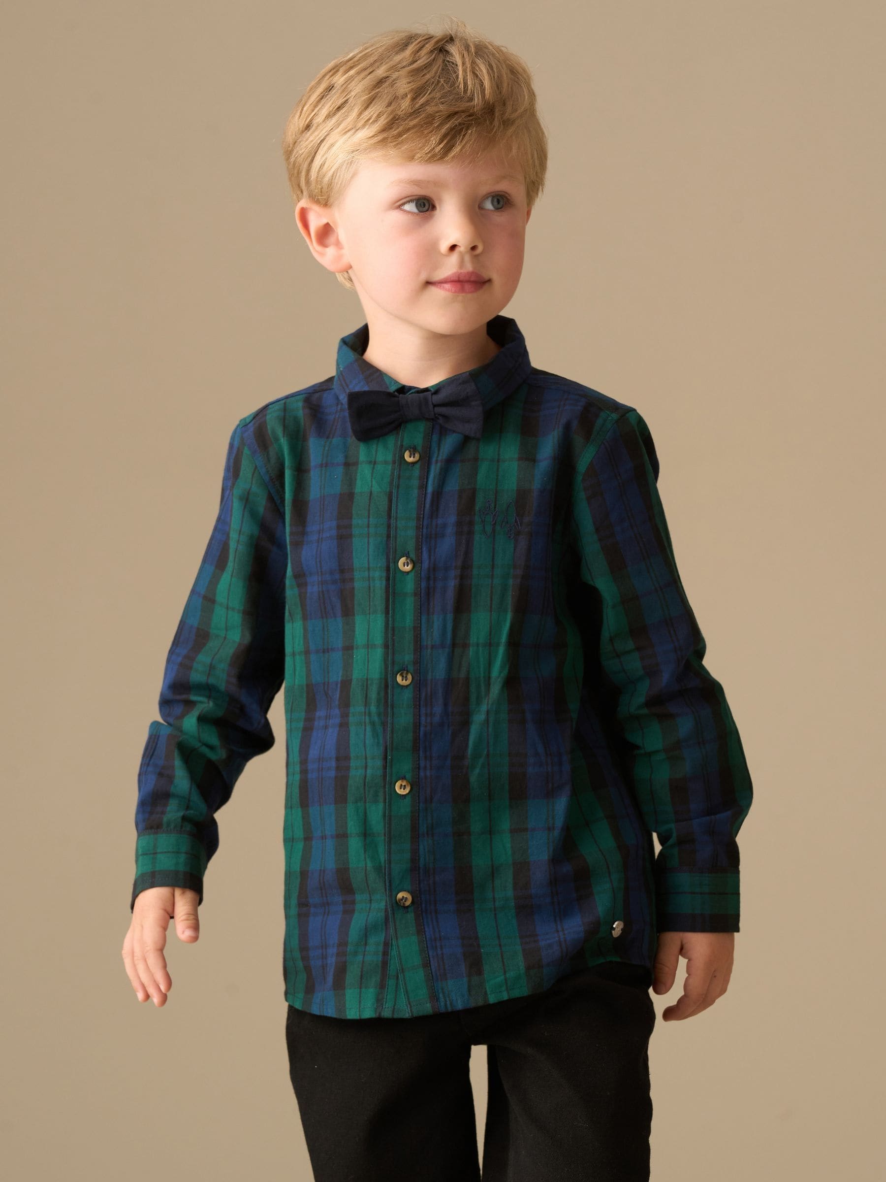 Blauw - Angel & Rocket Camden Brushed Shirt With Bow Tie
