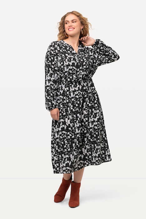 Kleid, Tunnelzug, Tunika-Ausschnitt, Taschen, Langarm