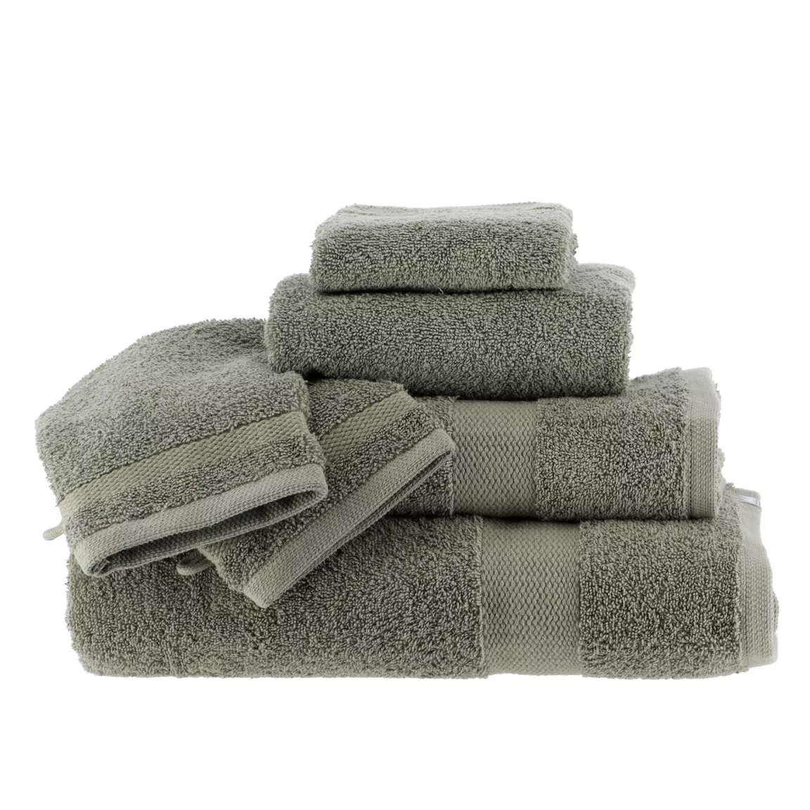 Lot de 2 gants de toilette coton (15 x 21 cm) Timeless Vert kaki