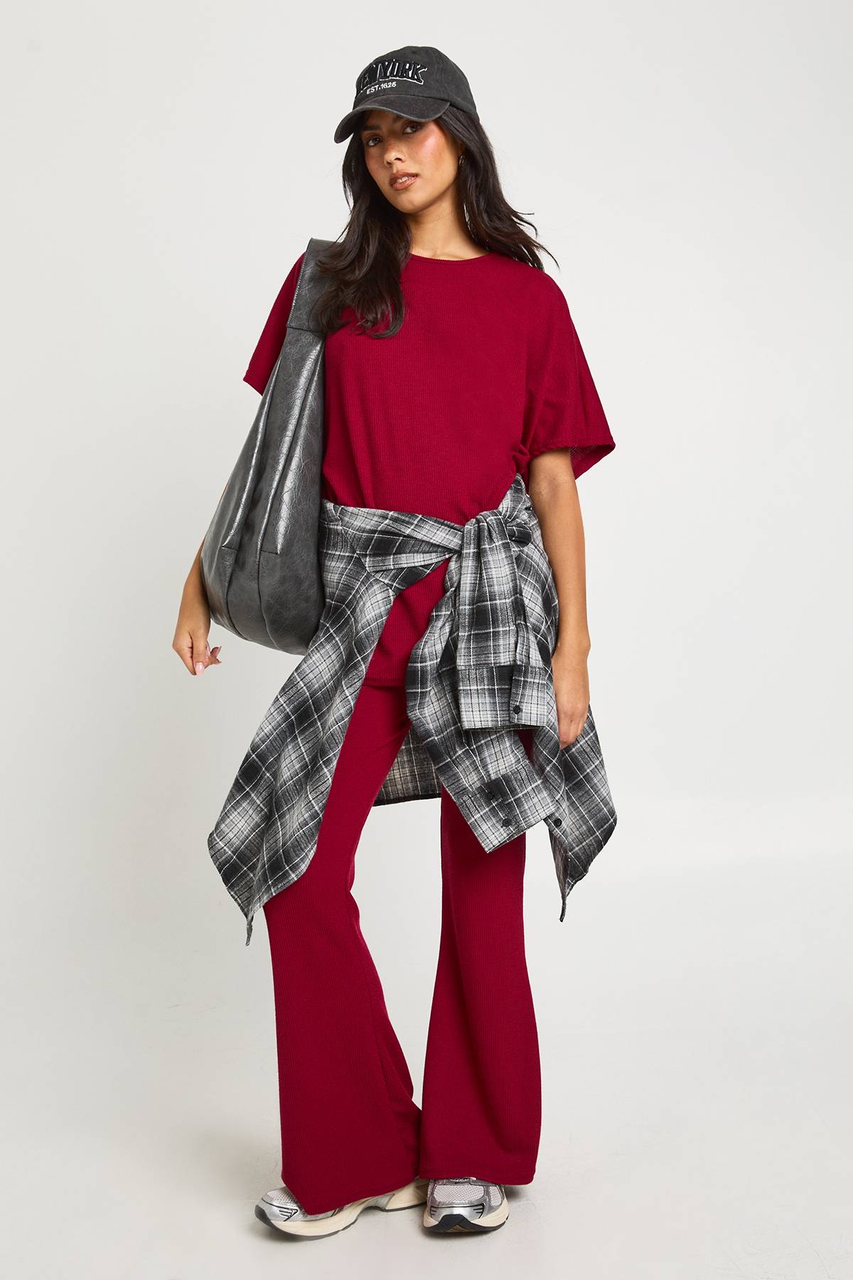 boohoo Legging côtelé bicolore évasé & haut coordonné