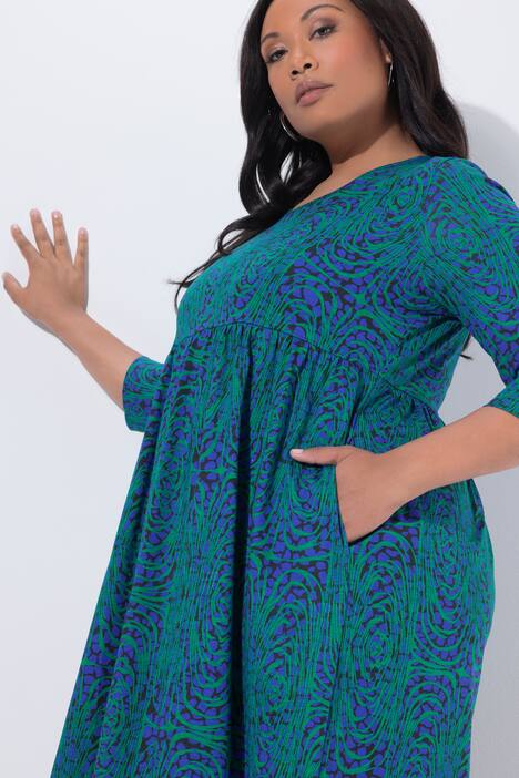Maxikleid, Animal, A-Linie, V-Ausschnitt, 3/4-Arm, azurblau