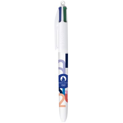 BIC 4 Couleurs JO Paris 2024 - Stylos-Billes Rétractables Pointe moyenne (1,0 mm) - 8 décors assortis