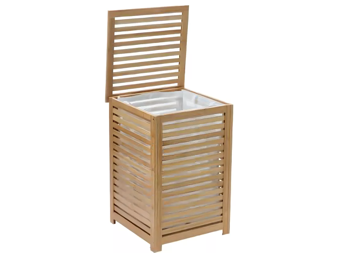 Panier à linge en bambou naturel - L.40 x l.40 x H.58 cm