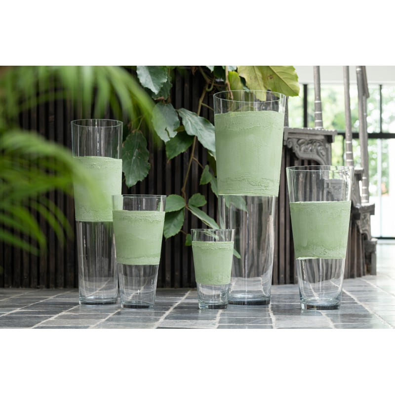 Vase avec ligne en verre vert 17x17x60 cm