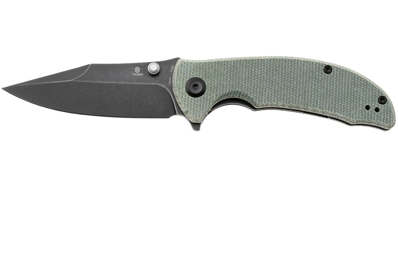 Tenable Knives Rei T1061A2 Blackwashed 14C28N, Green Micarta, zakmes, Karambit Maker design