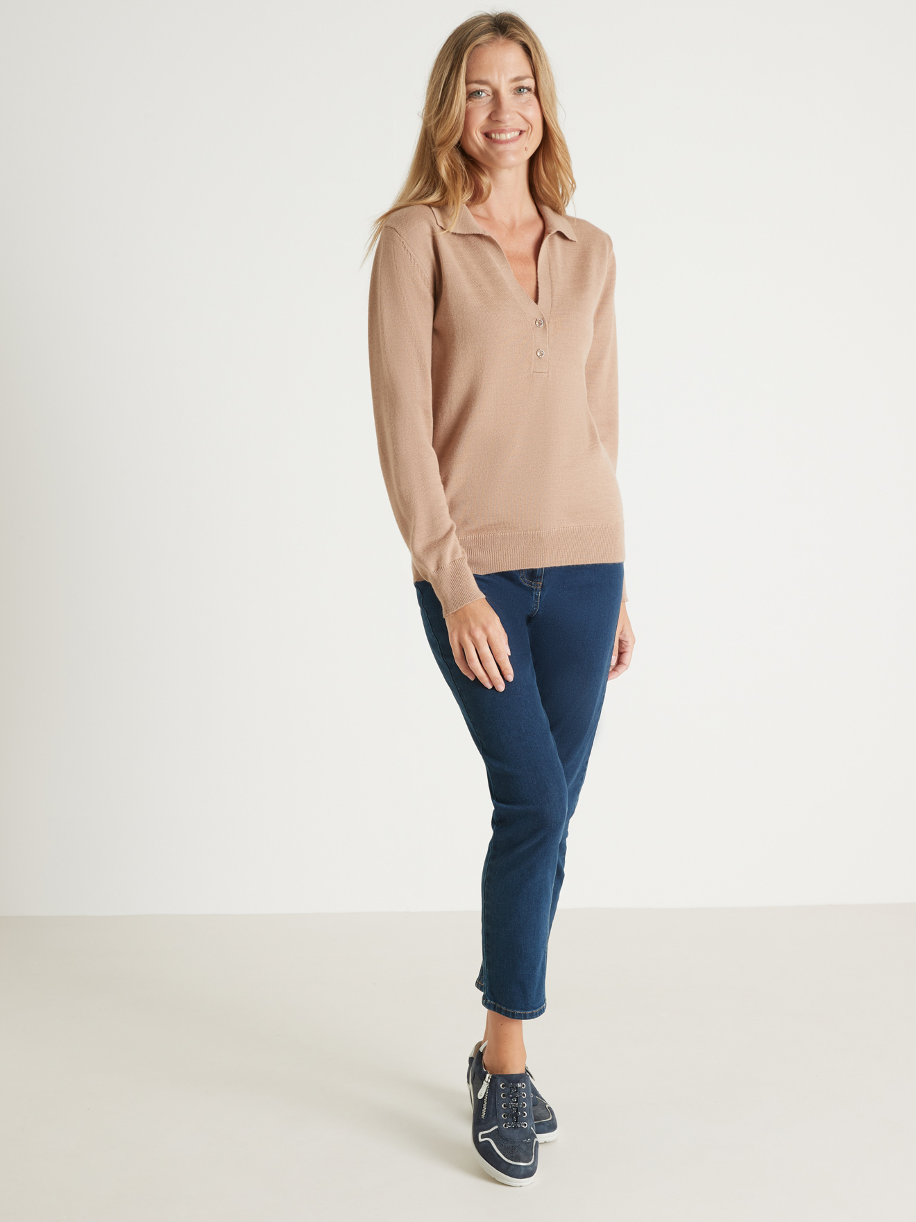 Pull col polo 50% laine mérinos