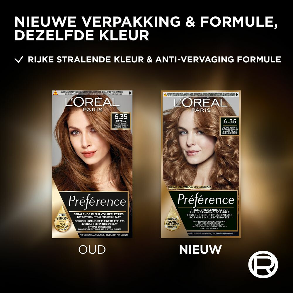 L'Oréal Préférence Permanente Haarkleuring 6.35 Donker Goud Mahonieblond