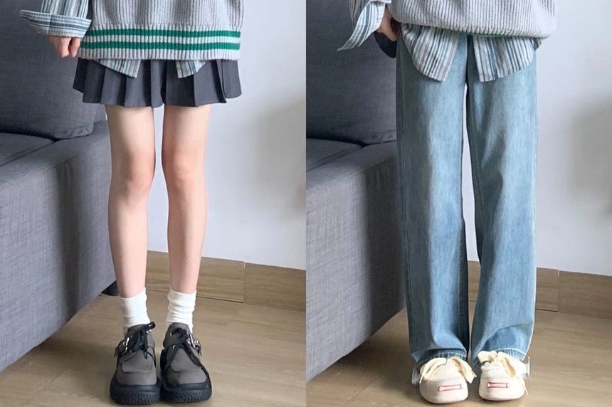palajana - Gestreept overhemd met lange mouwen / Gestreept asymmetrisch vest met V-hals / Hoge taille geplooide A-lijn rok / Set