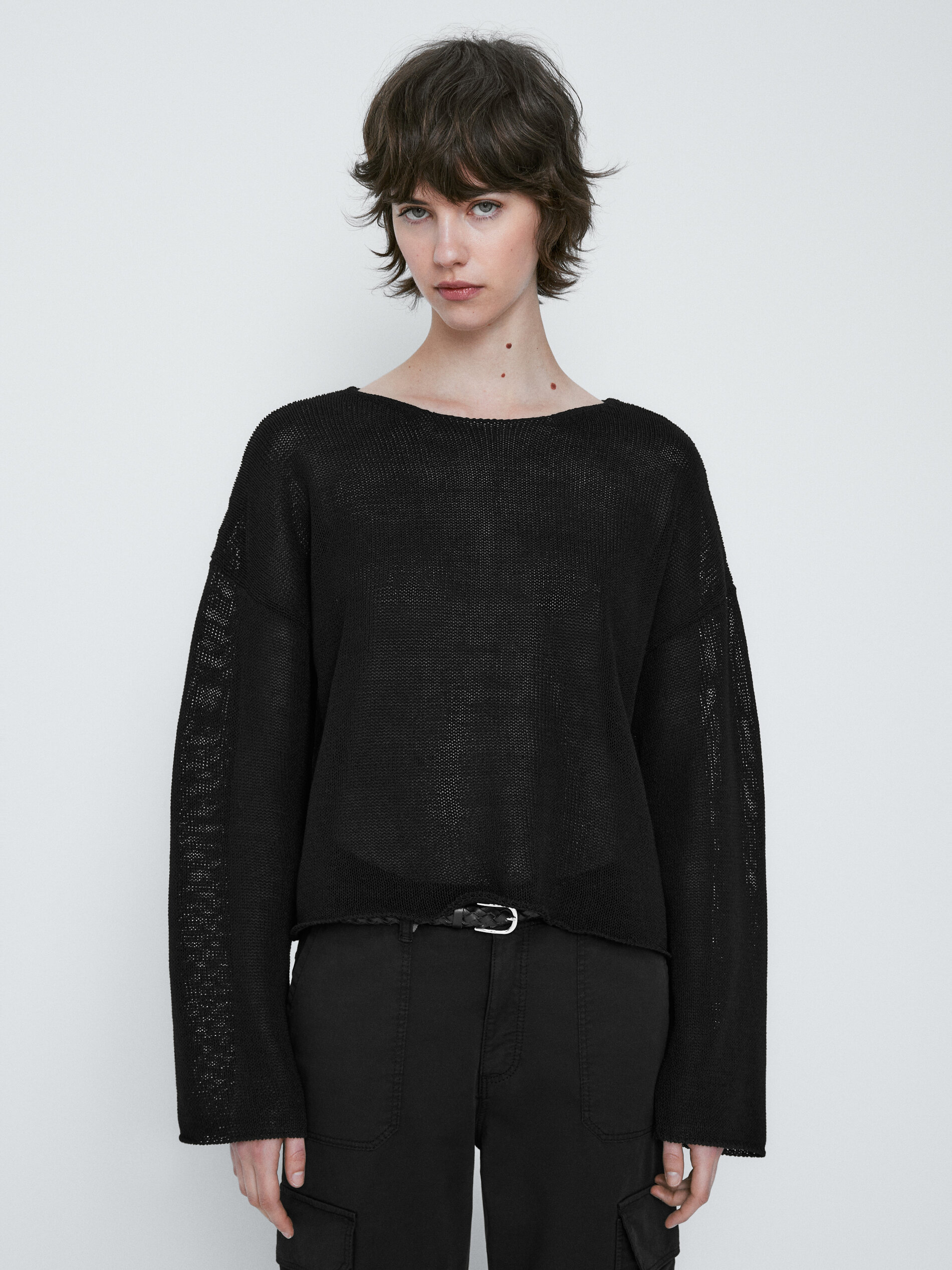 Blusa cropped de malha - PRETA