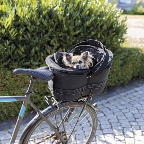 transportadora preta para animais de estimação em bicicletas