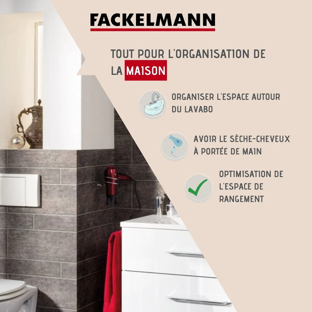 Support sèche cheveux en zinc gris chromé Mare Fackelmann
