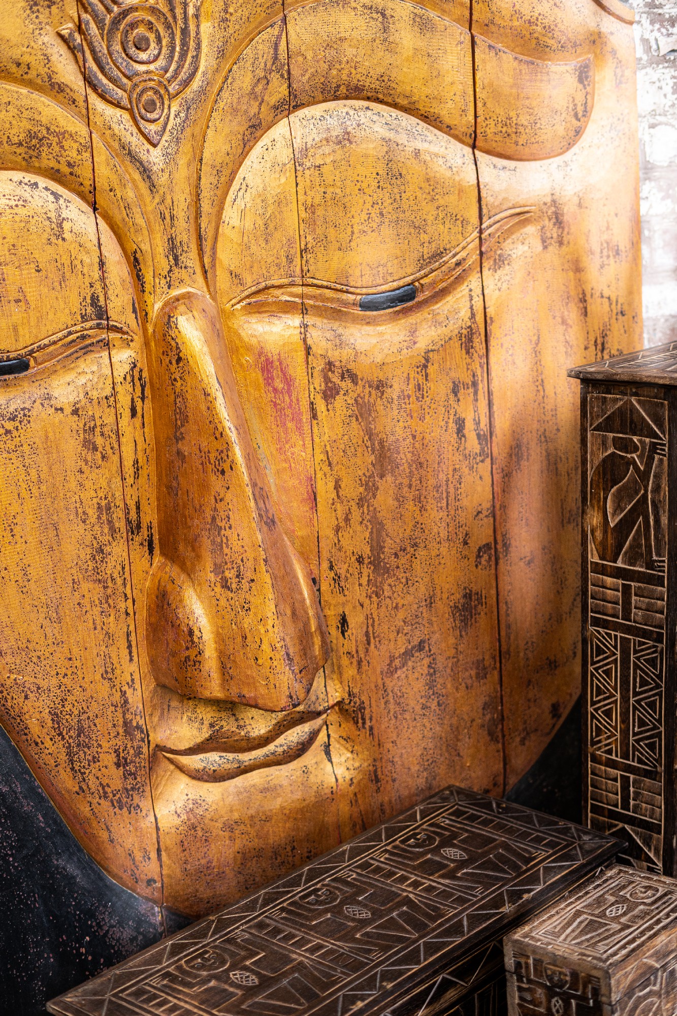 Buddha-Panel, schwarz, braun, T 5 cm, B 148 cm, H 200 cm von fischer's lagerhaus