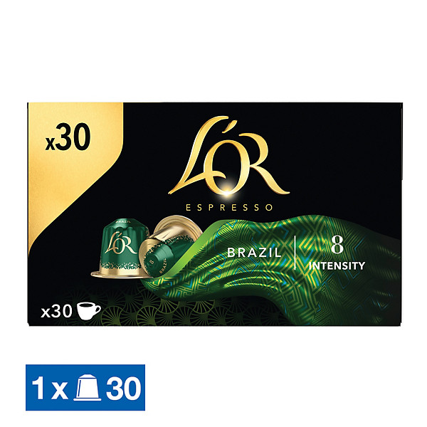 Café L'OR Espresso Brazil intensité 8, boite de 30 capsules