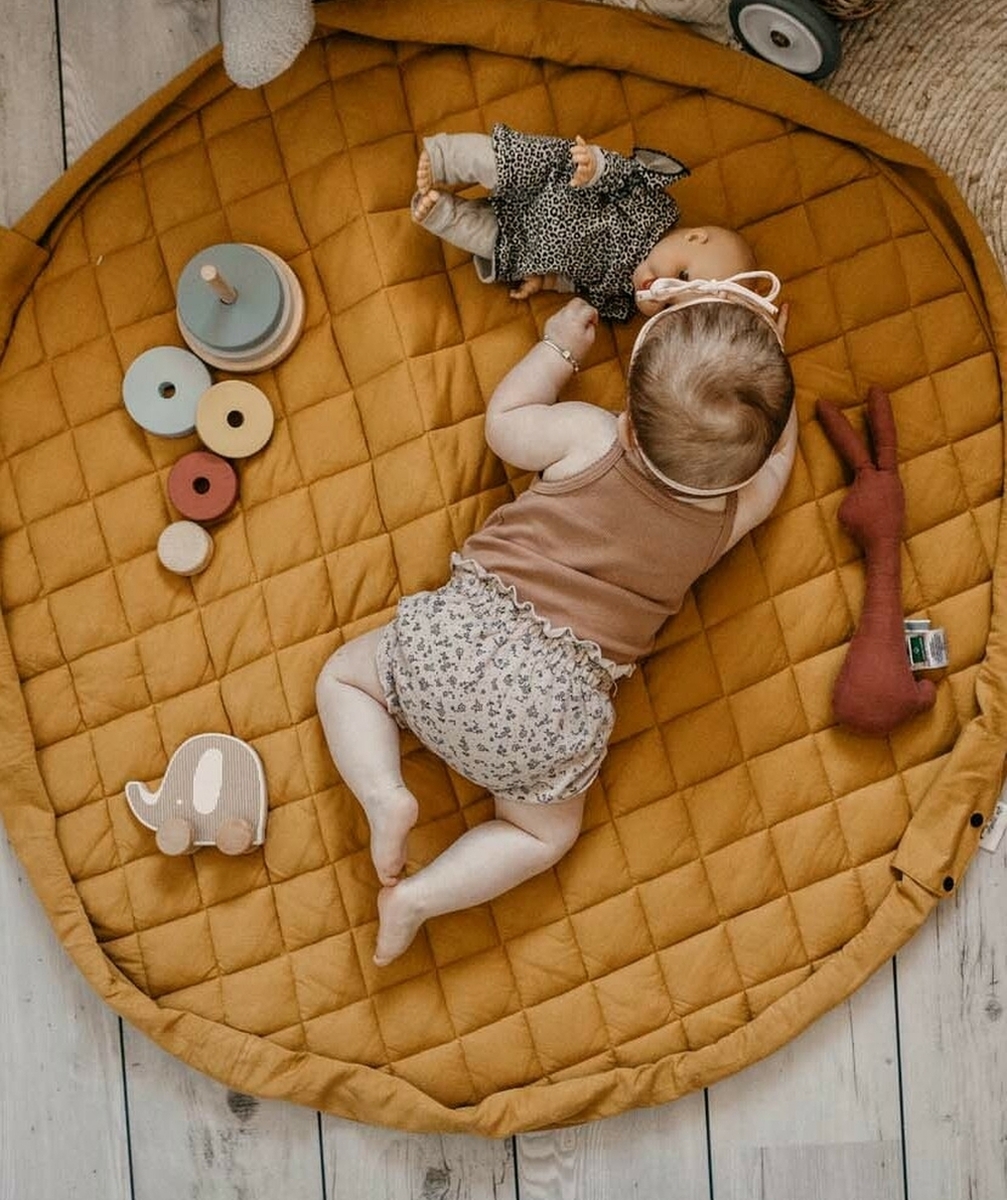 PLAY&GOTAPIS D'ÉVEIL JAUNE MOUTARDE EN COTON BIO BÉBÉ