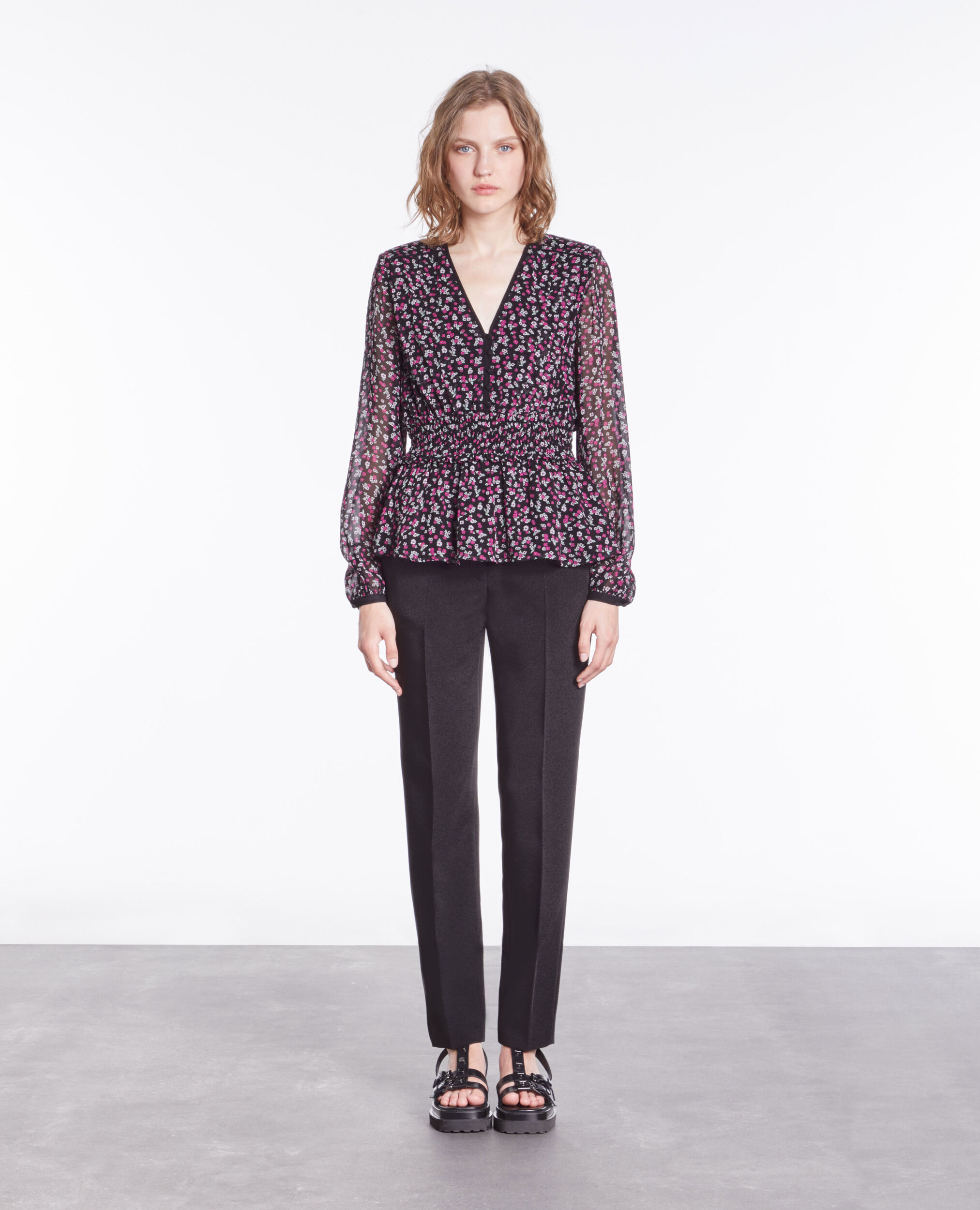 Top imprimé avec smocks