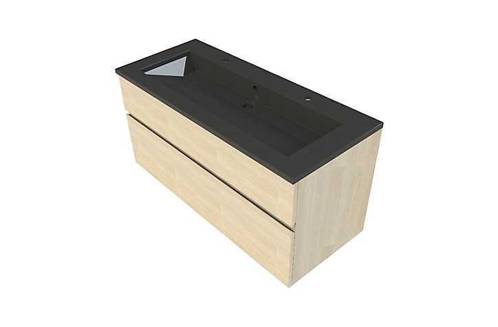 Meuble sous vasque à suspendre Calao aspect chêne naturel 120 cm + plan vasque en résine noir