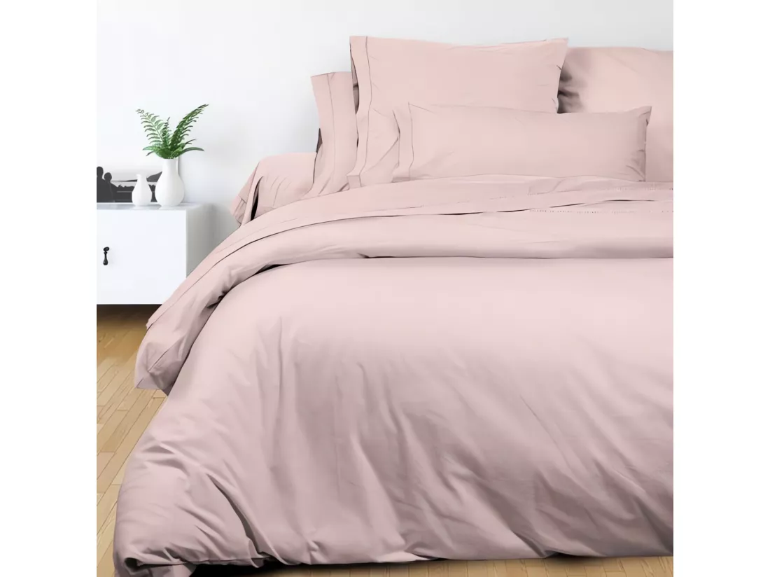 Drap plat en coton percale 180x290 cm CAMILLE rose, par songe de camille