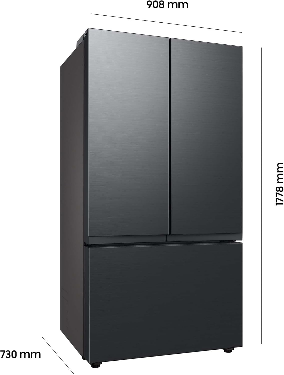 RF24BB620EB1EF French-Door-Kühlschrank mit Gefrierfach, 177,8 cm, 674 l, SmartThings AI Energy Mode, Autofill Water Pitcher, Dual Ice Maker, Premium Black Steel