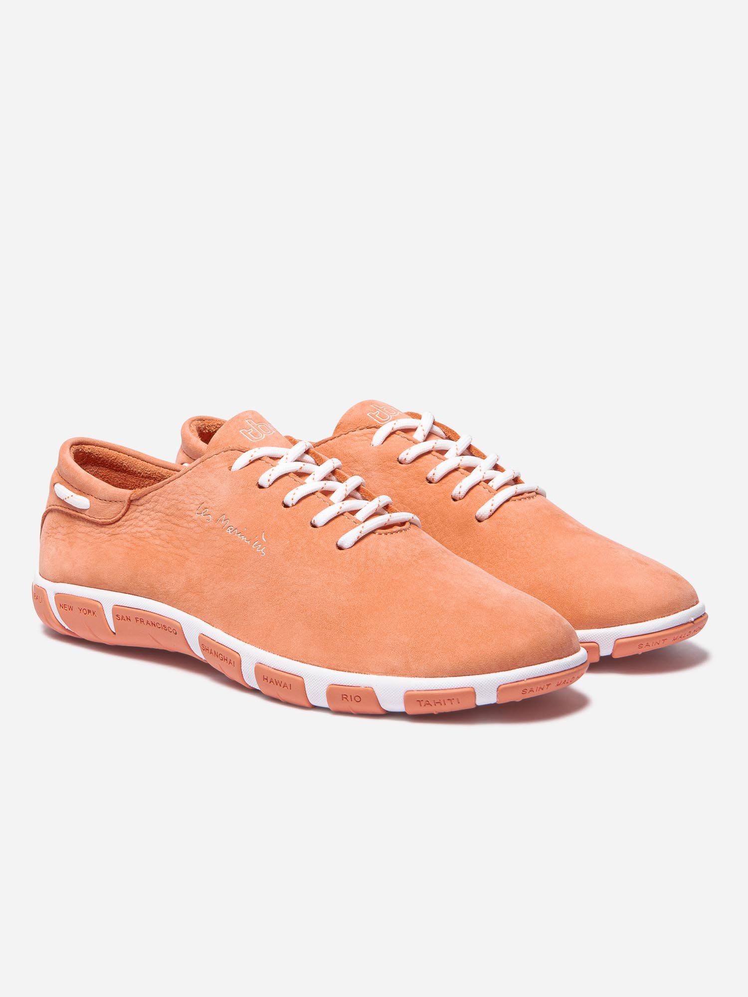 Tennis Femme Confort Cuir Nubuck Orange