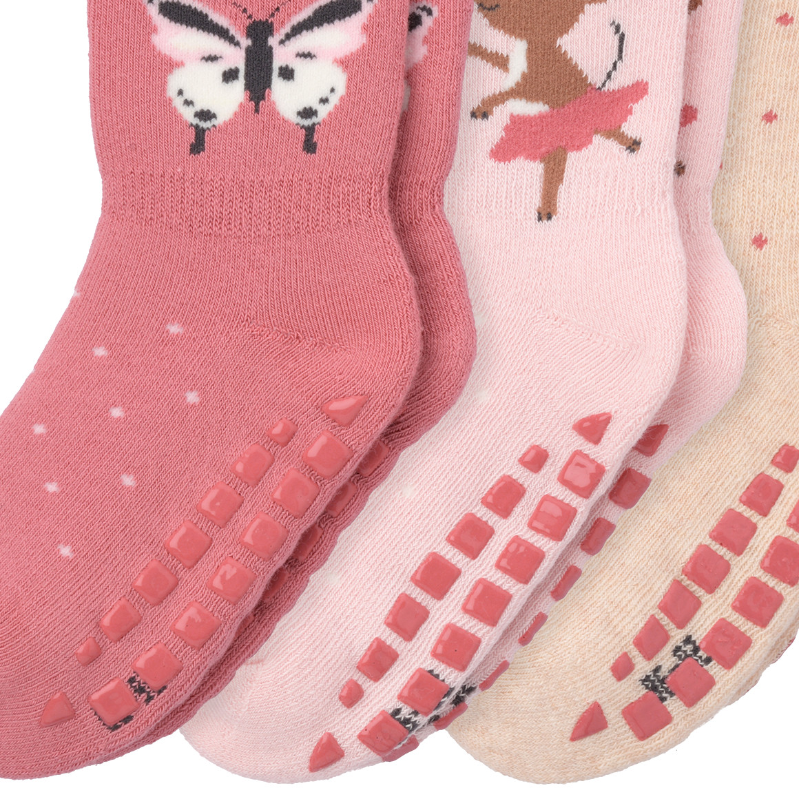 Topomini 3 Paar Baby Stoppersocken im Set hellrosa / hellbeige / dunkelrot