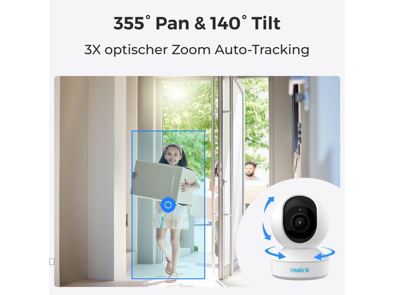 Reolink Netzwerkkamera E340 Weiss 2K  PTZ-Kamera mit 3x Zoom, Sprechfunktion & Dualband-WLAN (2.4G/5G)