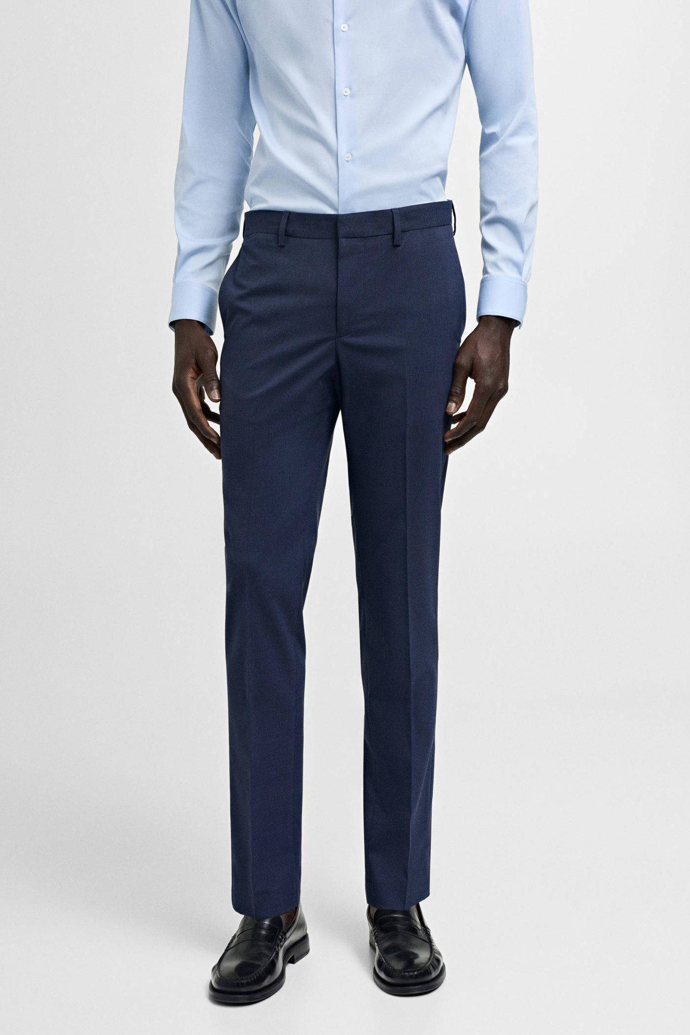 Mango Man slim fit pantalon met pied-de-poule blauw