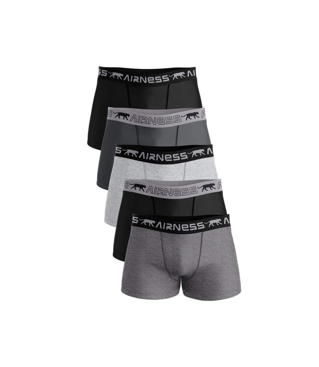AIRNESS Lot de 5 Boxers Homme Coton UNIX5 Noir Gris