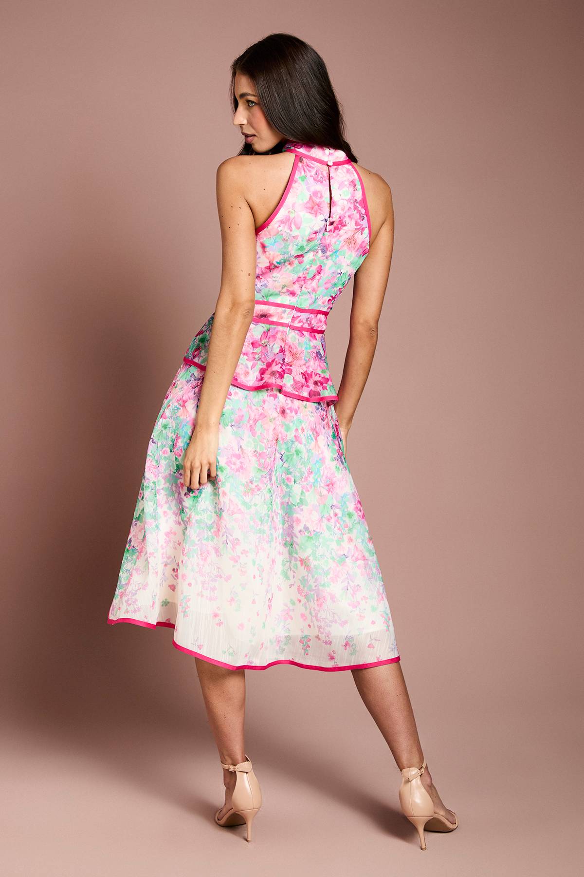Coast Robe Mi-Longue à Col Halter en Organza à Imprimé Placé